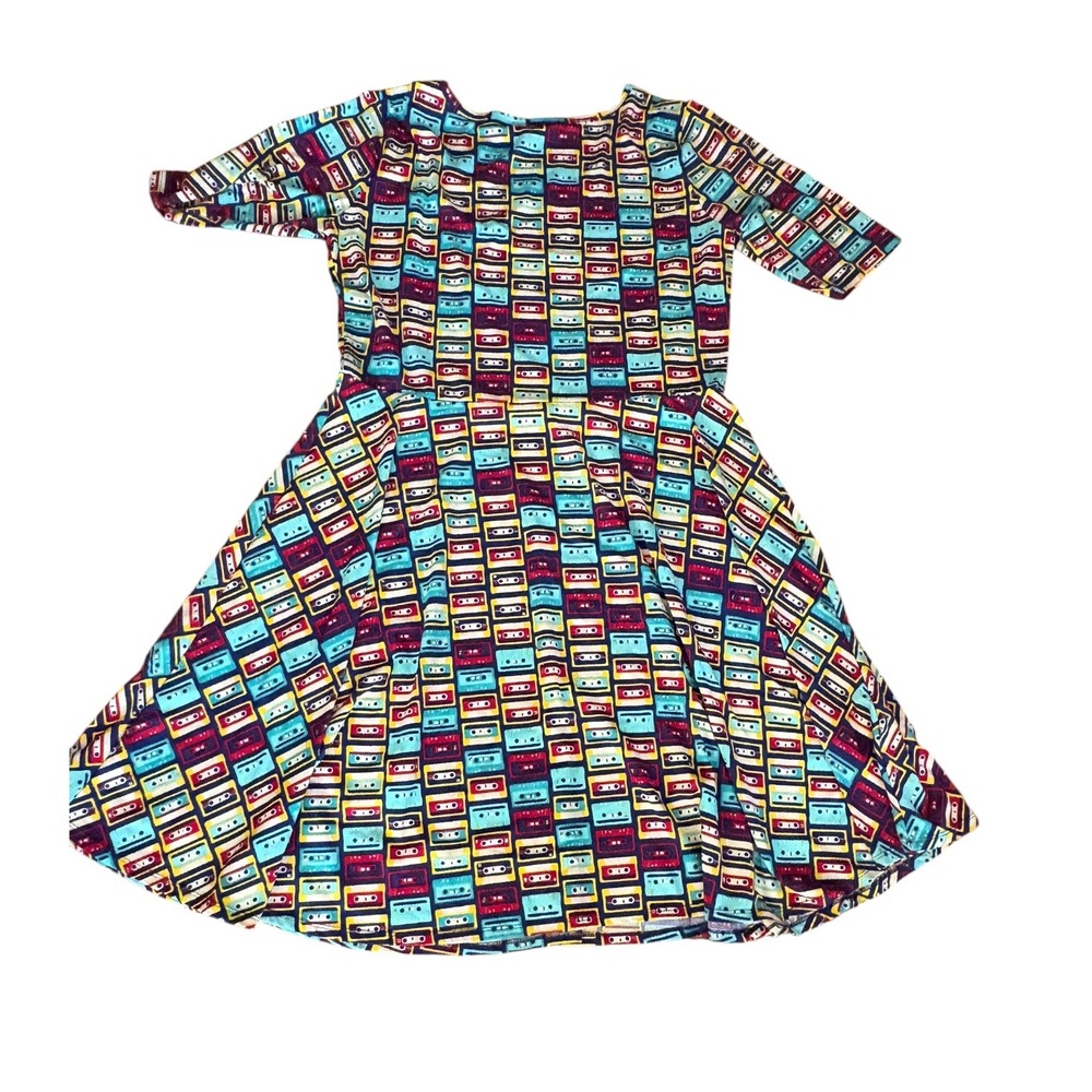 LuLaRoe Nicole Cassette Tape Print Dress Womens 3XL Retro 80s 90s Skater Multi - Picture 3 of 8